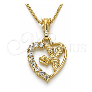 Collares con Dije 04.351.0011.20 Oro Laminado, Diseño de Corazón y Angel, con Cristal Blanca, Pulido, Tono Dorado (Grosor 02 MM, 20 Pulgadas de Largo)