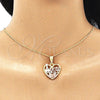 Collares con Dije 04.351.0012.20 Oro Laminado, Diseño de Corazón y Flor, Pulido, Tres Tonos (02 MM Thickness, 20 Inches Length)