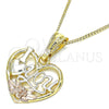 Collares con Dije 04.351.0012.20 Oro Laminado, Diseño de Corazón y Flor, Pulido, Tres Tonos (02 MM Thickness, 20 Inches Length)