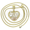 Collares con Dije 04.351.0012.20 Oro Laminado, Diseño de Corazón y Flor, Pulido, Tres Tonos (02 MM Thickness, 20 Inches Length)