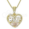 Collares con Dije 04.351.0012.20 Oro Laminado, Diseño de Corazón y Flor, Pulido, Tres Tonos (02 MM Thickness, 20 Inches Length)