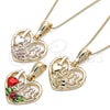 Collares con Dije 04.351.0012.20 Oro Laminado, Diseño de Corazón y Flor, Pulido, Tres Tonos (02 MM Thickness, 20 Inches Length)