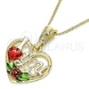 Collares con Dije 04.351.0012.1.20 Oro Laminado, Diseño de Corazón y Flor, Pulido, Tres Tonos (Grosor 02 MM, 20 Pulgadas de Largo)