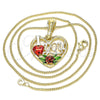 Collares con Dije 04.351.0012.1.20 Oro Laminado, Diseño de Corazón y Flor, Pulido, Tres Tonos (02 MM Thickness, 20 Inches Length)