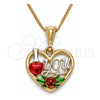 Collares con Dije 04.351.0012.1.20 Oro Laminado, Diseño de Corazón y Flor, Pulido, Tres Tonos (Grosor 02 MM, 20 Pulgadas de Largo)