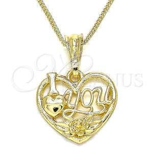 Collares con Dije 04.351.0012.2.20 Oro Laminado, Diseño de Corazón y Flor, Pulido, Tono Dorado (02 MM Thickness, 20 Inches Length)