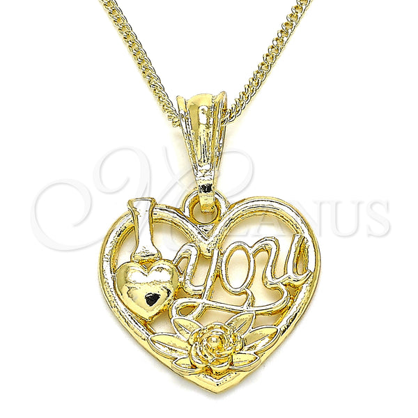 Collares con Dije 04.351.0012.2.20 Oro Laminado, Diseño de Corazón y Flor, Pulido, Tono Dorado (02 MM Thickness, 20 Inches Length)