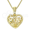 Collares con Dije 04.351.0012.2.20 Oro Laminado, Diseño de Corazón y Flor, Pulido, Tono Dorado (02 MM Thickness, 20 Inches Length)