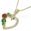 Collares con Dije 04.351.0013.20 Oro Laminado, Diseño de Corazón y Flor, Pulido, Tres Tonos (02 MM Thickness, 20 Inches Length)