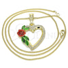 Collares con Dije 04.351.0013.20 Oro Laminado, Diseño de Corazón y Flor, Pulido, Tres Tonos (02 MM Thickness, 20 Inches Length)