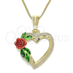 Collares con Dije 04.351.0013.20 Oro Laminado, Diseño de Corazón y Flor, Pulido, Tres Tonos (02 MM Thickness, 20 Inches Length)