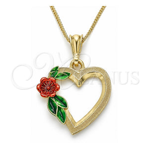 Collares con Dije 04.351.0013.20 Oro Laminado, Diseño de Corazón y Flor, Pulido, Tres Tonos (Grosor 02 MM, 20 Pulgadas de Largo)