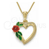 Collares con Dije 04.351.0013.20 Oro Laminado, Diseño de Corazón y Flor, Pulido, Tres Tonos (Grosor 02 MM, 20 Pulgadas de Largo)