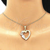 Collares con Dije 04.351.0013.1.20 Oro Laminado, Diseño de Corazón y Flor, Pulido, Tres Tonos (02 MM Thickness, 20 Inches Length)