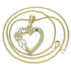 Collares con Dije 04.351.0013.1.20 Oro Laminado, Diseño de Corazón y Flor, Pulido, Tres Tonos (02 MM Thickness, 20 Inches Length)