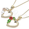 Collares con Dije 04.351.0013.1.20 Oro Laminado, Diseño de Corazón y Flor, Pulido, Tres Tonos (02 MM Thickness, 20 Inches Length)