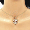 Collares con Dije 04.351.0014.20 Oro Laminado, Diseño de Corazón y Flor, Pulido, Tres Tonos (02 MM Thickness, 20 Inches Length)