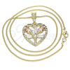 Collares con Dije 04.351.0014.20 Oro Laminado, Diseño de Corazón y Flor, Pulido, Tres Tonos (02 MM Thickness, 20 Inches Length)