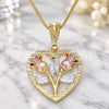 Collares con Dije 04.351.0014.20 Oro Laminado, Diseño de Corazón y Flor, Pulido, Tres Tonos (Grosor 02 MM, 20 Pulgadas de Largo)