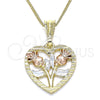 Collares con Dije 04.351.0014.20 Oro Laminado, Diseño de Corazón y Flor, Pulido, Tres Tonos (02 MM Thickness, 20 Inches Length)