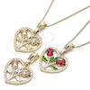 Collares con Dije 04.351.0014.20 Oro Laminado, Diseño de Corazón y Flor, Pulido, Tres Tonos (02 MM Thickness, 20 Inches Length)