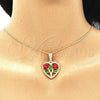 Collares con Dije 04.351.0014.1.20 Oro Laminado, Diseño de Corazón y Flor, Pulido, Tres Tonos (02 MM Thickness, 20 Inches Length)