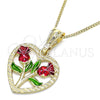 Collares con Dije 04.351.0014.1.20 Oro Laminado, Diseño de Corazón y Flor, Pulido, Tres Tonos (02 MM Thickness, 20 Inches Length)