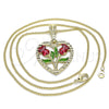 Collares con Dije 04.351.0014.1.20 Oro Laminado, Diseño de Corazón y Flor, Pulido, Tres Tonos (02 MM Thickness, 20 Inches Length)