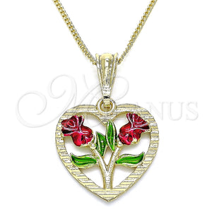 Collares con Dije 04.351.0014.1.20 Oro Laminado, Diseño de Corazón y Flor, Pulido, Tres Tonos (02 MM Thickness, 20 Inches Length)