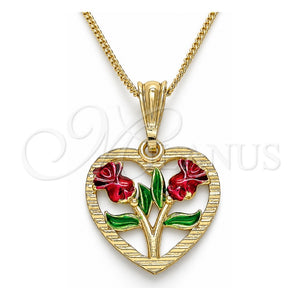 Collares con Dije 04.351.0014.1.20 Oro Laminado, Diseño de Corazón y Flor, Pulido, Tres Tonos (Grosor 02 MM, 20 Pulgadas de Largo)