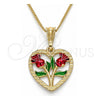 Collares con Dije 04.351.0014.1.20 Oro Laminado, Diseño de Corazón y Flor, Pulido, Tres Tonos (Grosor 02 MM, 20 Pulgadas de Largo)