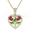Collares con Dije 04.351.0014.1.20 Oro Laminado, Diseño de Corazón y Flor, Pulido, Tres Tonos (02 MM Thickness, 20 Inches Length)