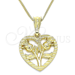 Collares con Dije 04.351.0014.2.20 Oro Laminado, Diseño de Corazón y Flor, Pulido, Tono Dorado (02 MM Thickness, 20 Inches Length)