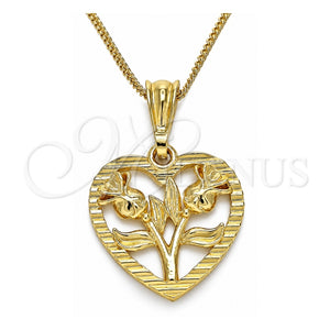 Collares con Dije 04.351.0014.2.20 Oro Laminado, Diseño de Corazón y Flor, Pulido, Tono Dorado (Grosor 02 MM, 20 Pulgadas de Largo)