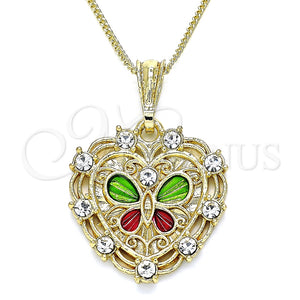 Collares con Dije 04.351.0015.20 Oro Laminado, Diseño de Corazón y Mariposa, con Blanca Cristal, Pulido, Tres Tonos (02 MM Thickness, 20 Inches Length)