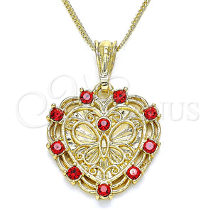 Collares con Dije 04.351.0015.1.20 Oro Laminado, Diseño de Corazón y Mariposa, con Granate Cristal, Pulido, Tono Dorado (02 MM Thickness, 20 Inches Length)