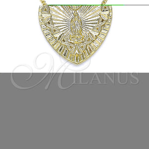 Collares con Dije 04.351.0016.1.20 Oro Laminado, Diseño de Corazón y Guadalupe, Pulido, Tono Dorado (02 MM Thickness, 20 Inches Length)