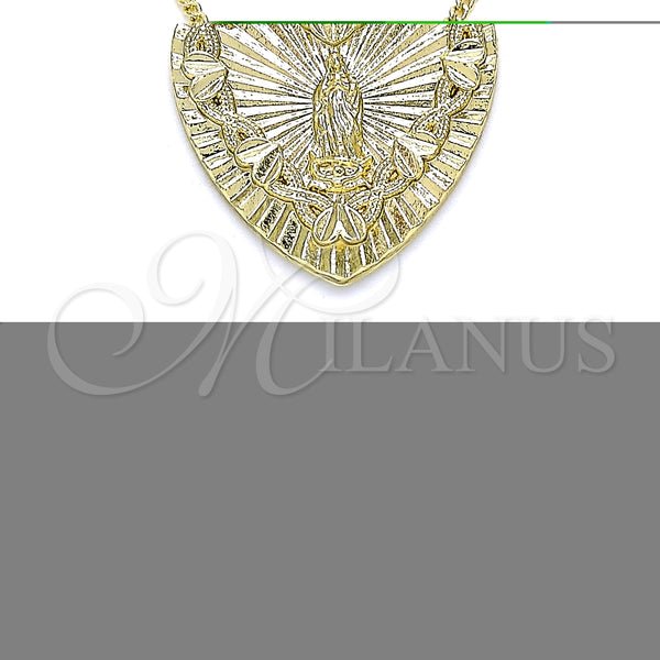 Collares con Dije 04.351.0016.1.20 Oro Laminado, Diseño de Corazón y Guadalupe, Pulido, Tono Dorado (02 MM Thickness, 20 Inches Length)