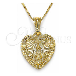 Collares con Dije 04.351.0016.1.20 Oro Laminado, Diseño de Corazón y Guadalupe, Pulido, Tono Dorado (Grosor 02 MM, 20 Pulgadas de Largo)