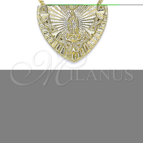 Collares con Dije 04.351.0016.1.20 Oro Laminado, Diseño de Corazón y Guadalupe, Pulido, Tono Dorado (02 MM Thickness, 20 Inches Length)