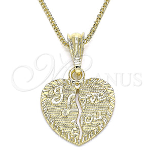 Collares con Dije 04.351.0017.20 Oro Laminado, Diseño de Corazón y Amor, Pulido, Tono Dorado (02 MM Thickness, 20 Inches Length)