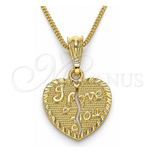 Collares con Dije 04.351.0017.20 Oro Laminado, Diseño de Corazón y Amor, Pulido, Tono Dorado (Grosor 02 MM, 20 Pulgadas de Largo)