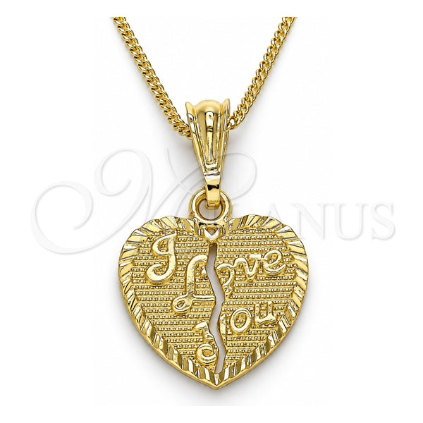 Collares con Dije 04.351.0017.20 Oro Laminado, Diseño de Corazón y Amor, Pulido, Tono Dorado (Grosor 02 MM, 20 Pulgadas de Largo)