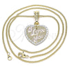 Collares con Dije 04.351.0017.1.20 Oro Laminado, Diseño de Corazón y Amor, Pulido, Tres Tonos (Grosor 02 MM, 20 Pulgadas de Largo)