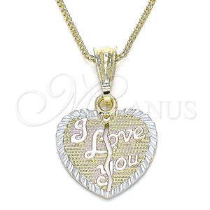 Collares con Dije 04.351.0017.1.20 Oro Laminado, Diseño de Corazón y Amor, Pulido, Tres Tonos (02 MM Thickness, 20 Inches Length)