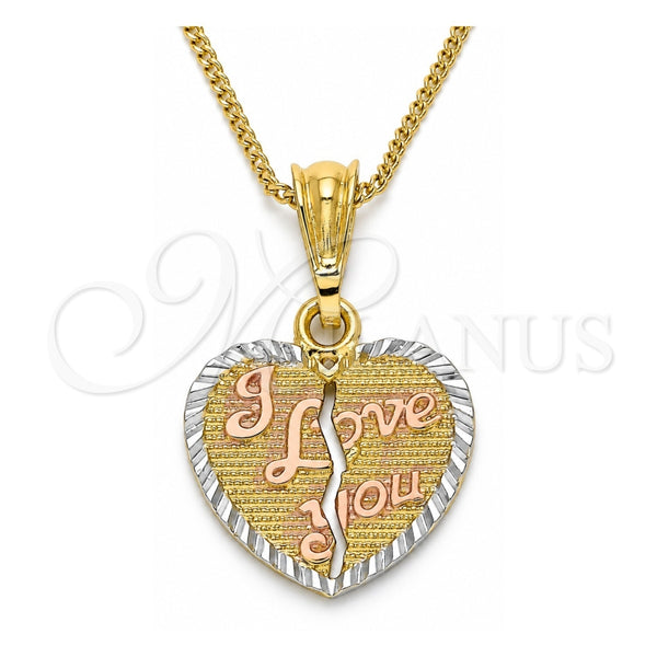 Collares con Dije 04.351.0017.1.20 Oro Laminado, Diseño de Corazón y Amor, Pulido, Tres Tonos (Grosor 02 MM, 20 Pulgadas de Largo)
