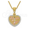 Collares con Dije 04.351.0017.1.20 Oro Laminado, Diseño de Corazón y Amor, Pulido, Tres Tonos (Grosor 02 MM, 20 Pulgadas de Largo)