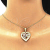 Collares con Dije 04.351.0018.20 Oro Laminado, Diseño de Corazón y Flor, con Blanca Cristal, Pulido, Tres Tonos (02 MM Thickness, 20 Inches Length)
