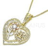 Collares con Dije 04.351.0018.20 Oro Laminado, Diseño de Corazón y Flor, con Blanca Cristal, Pulido, Tres Tonos (02 MM Thickness, 20 Inches Length)