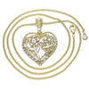 Collares con Dije 04.351.0018.20 Oro Laminado, Diseño de Corazón y Flor, con Blanca Cristal, Pulido, Tres Tonos (02 MM Thickness, 20 Inches Length)